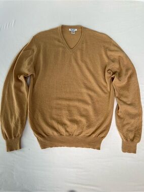 Oliver Perry Men Tan Rich 100% Soft Cashmere V-neck Long Sleeves Sweater Size M